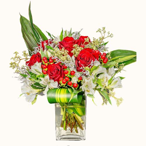 'Ardent Love' flowers in a small vase