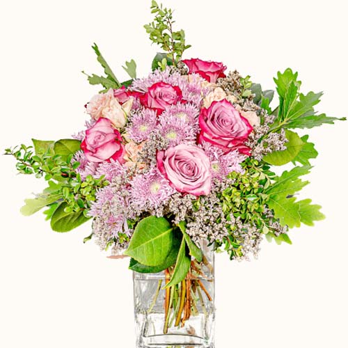 'Pretty in Pink' flowers in a small vase
